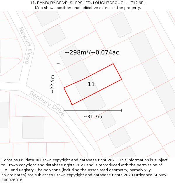 11, BANBURY DRIVE, SHEPSHED, LOUGHBOROUGH, LE12 9PL: Plot and title map