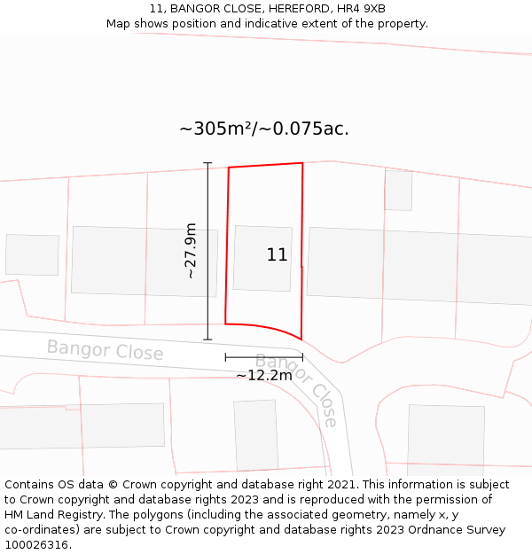 11, BANGOR CLOSE, HEREFORD, HR4 9XB: Plot and title map