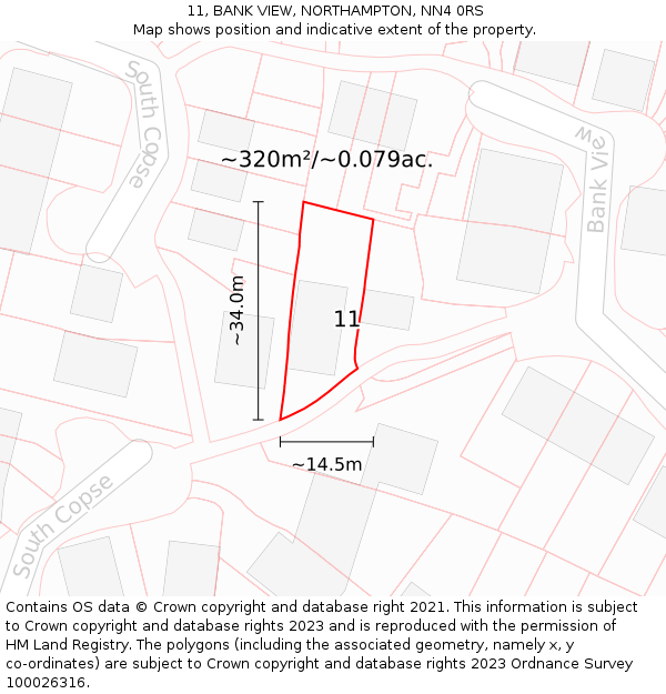 11, BANK VIEW, NORTHAMPTON, NN4 0RS: Plot and title map