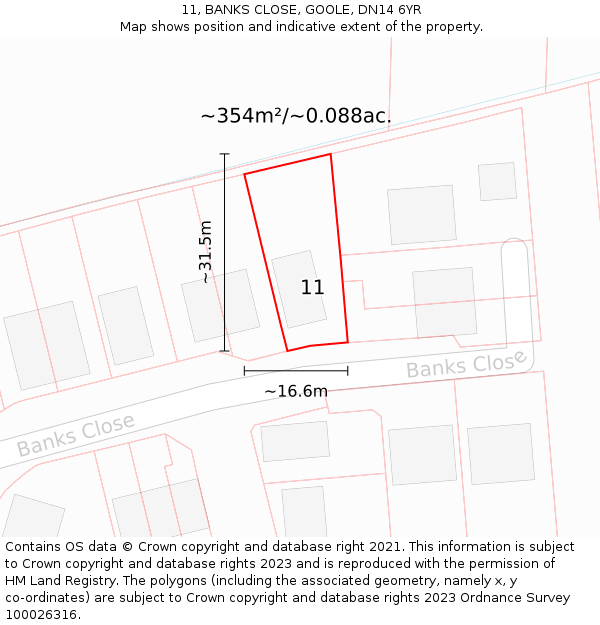 11, BANKS CLOSE, GOOLE, DN14 6YR: Plot and title map