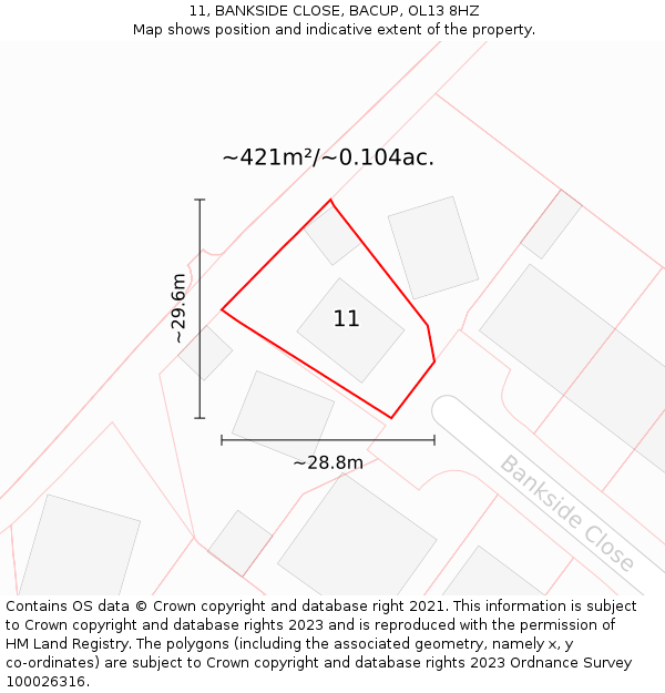11, BANKSIDE CLOSE, BACUP, OL13 8HZ: Plot and title map
