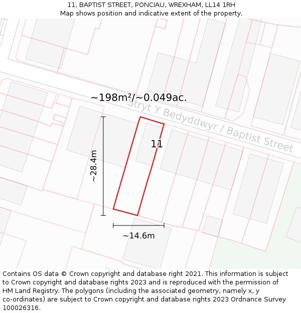 11, BAPTIST STREET, PONCIAU, WREXHAM, LL14 1RH: Plot and title map