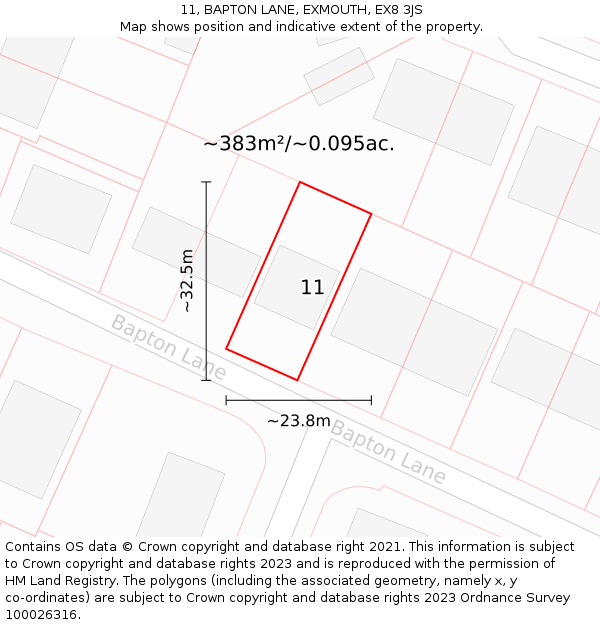 11, BAPTON LANE, EXMOUTH, EX8 3JS: Plot and title map