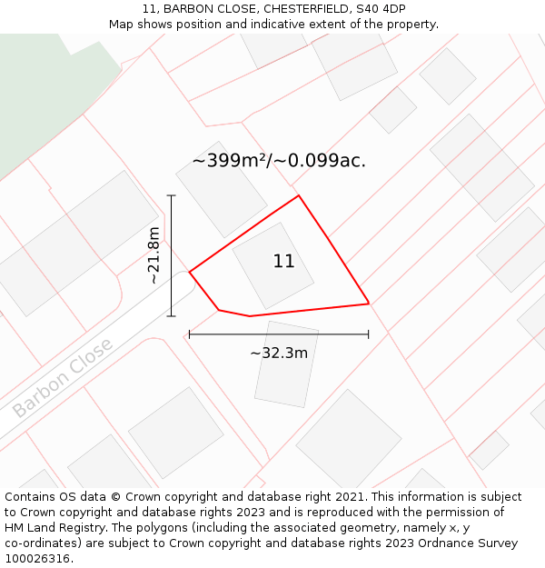 11, BARBON CLOSE, CHESTERFIELD, S40 4DP: Plot and title map