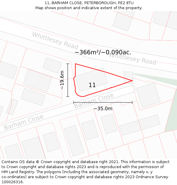 11, BARHAM CLOSE, PETERBOROUGH, PE2 8TU: Plot and title map