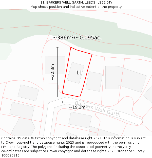 11, BARKERS WELL GARTH, LEEDS, LS12 5TY: Plot and title map