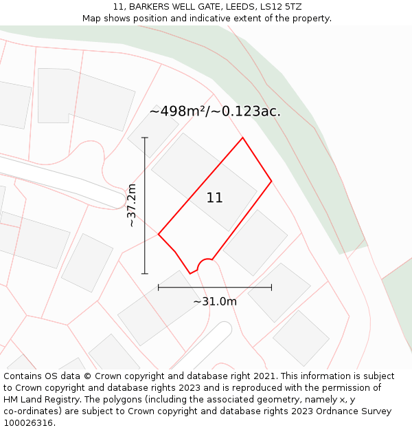 11, BARKERS WELL GATE, LEEDS, LS12 5TZ: Plot and title map