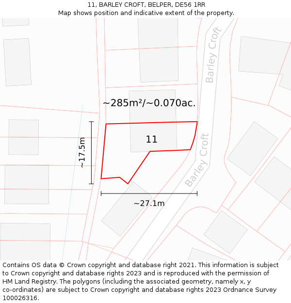 11, BARLEY CROFT, BELPER, DE56 1RR: Plot and title map