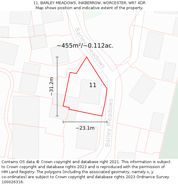 11, BARLEY MEADOWS, INKBERROW, WORCESTER, WR7 4DR: Plot and title map