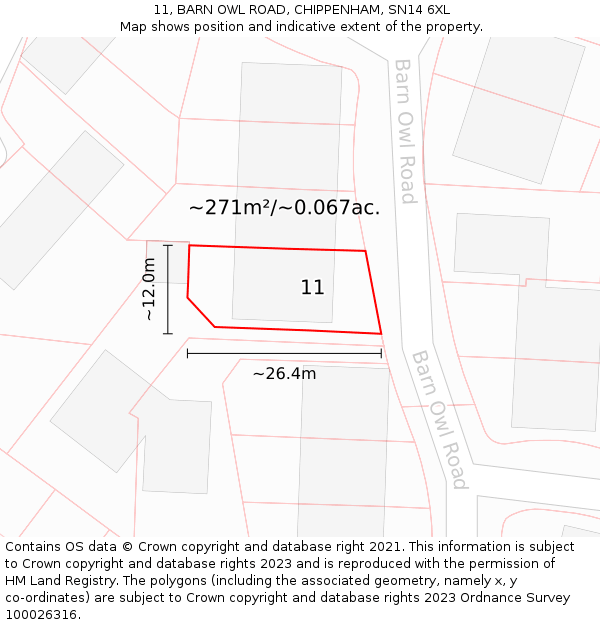 11, BARN OWL ROAD, CHIPPENHAM, SN14 6XL: Plot and title map