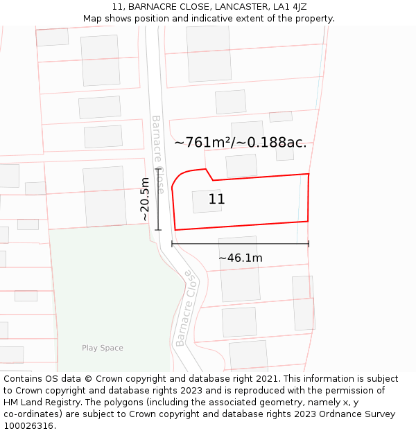 11, BARNACRE CLOSE, LANCASTER, LA1 4JZ: Plot and title map