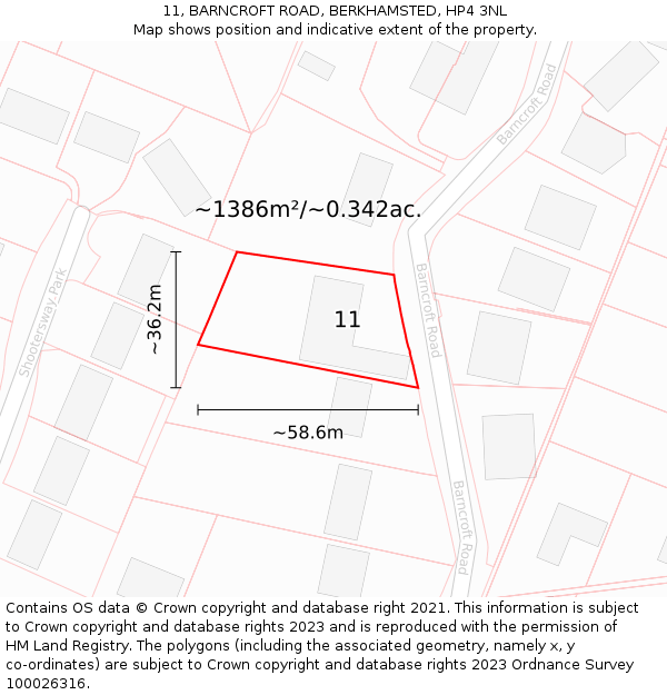 11, BARNCROFT ROAD, BERKHAMSTED, HP4 3NL: Plot and title map