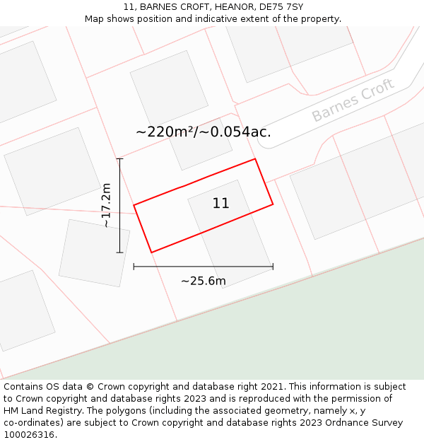 11, BARNES CROFT, HEANOR, DE75 7SY: Plot and title map