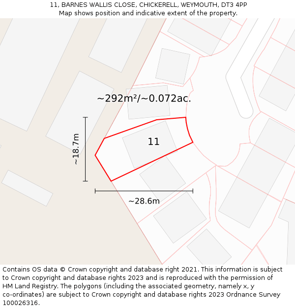 11, BARNES WALLIS CLOSE, CHICKERELL, WEYMOUTH, DT3 4PP: Plot and title map