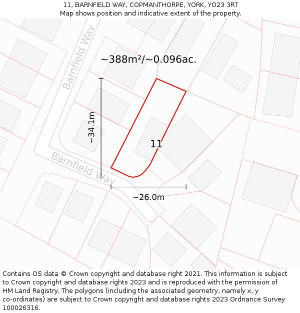 11, BARNFIELD WAY, COPMANTHORPE, YORK, YO23 3RT: Plot and title map
