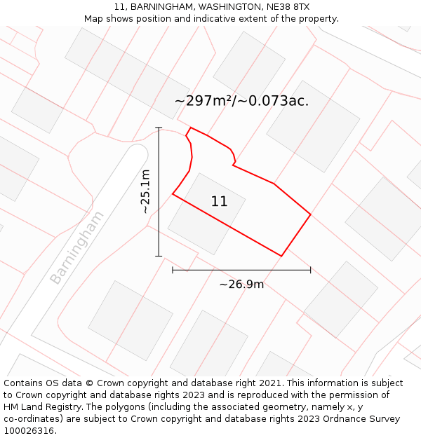 11, BARNINGHAM, WASHINGTON, NE38 8TX: Plot and title map