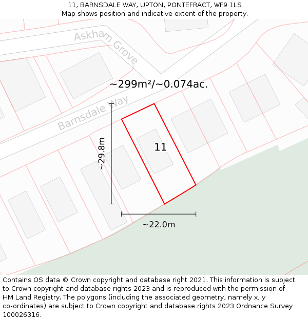 11, BARNSDALE WAY, UPTON, PONTEFRACT, WF9 1LS: Plot and title map