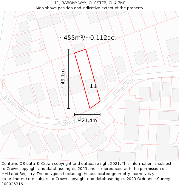 11, BARONY WAY, CHESTER, CH4 7NP: Plot and title map