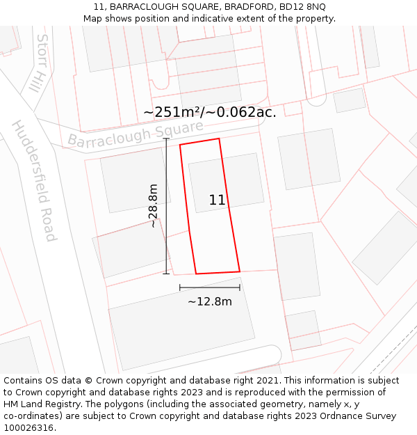 11, BARRACLOUGH SQUARE, BRADFORD, BD12 8NQ: Plot and title map