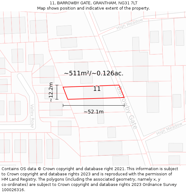 11, BARROWBY GATE, GRANTHAM, NG31 7LT: Plot and title map