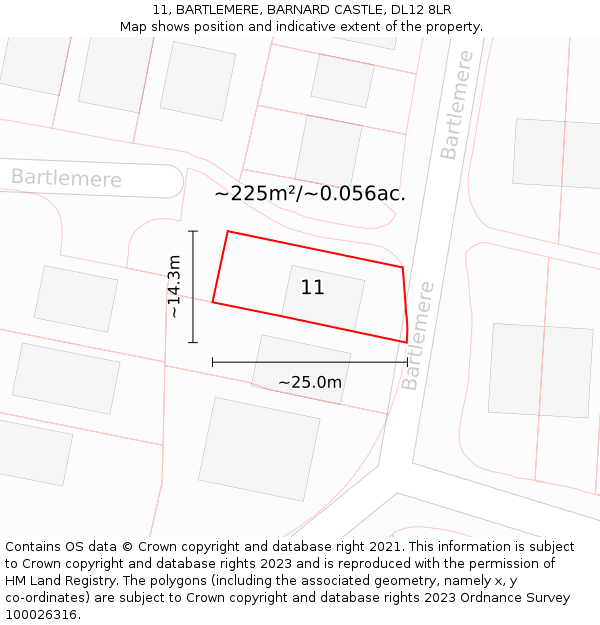 11, BARTLEMERE, BARNARD CASTLE, DL12 8LR: Plot and title map