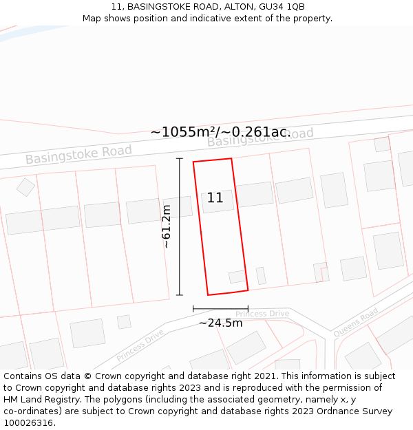 11, BASINGSTOKE ROAD, ALTON, GU34 1QB: Plot and title map