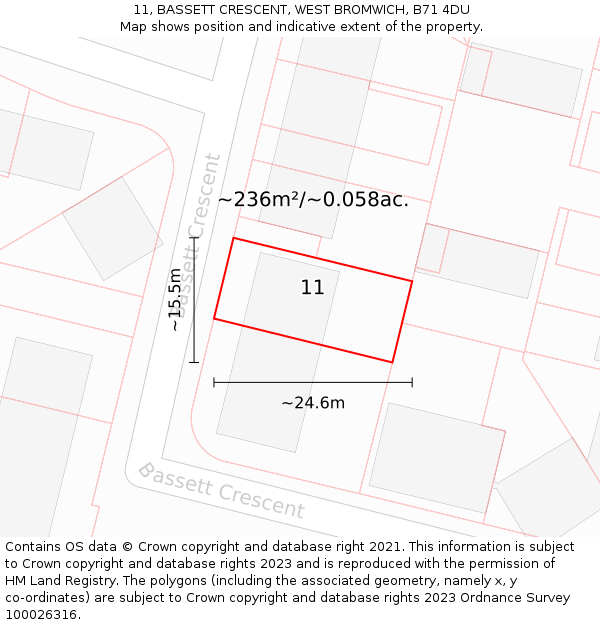 11, BASSETT CRESCENT, WEST BROMWICH, B71 4DU: Plot and title map
