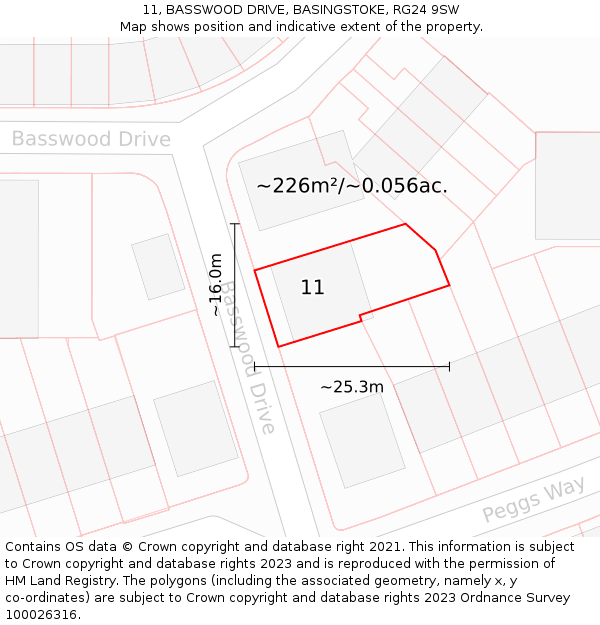 11, BASSWOOD DRIVE, BASINGSTOKE, RG24 9SW: Plot and title map