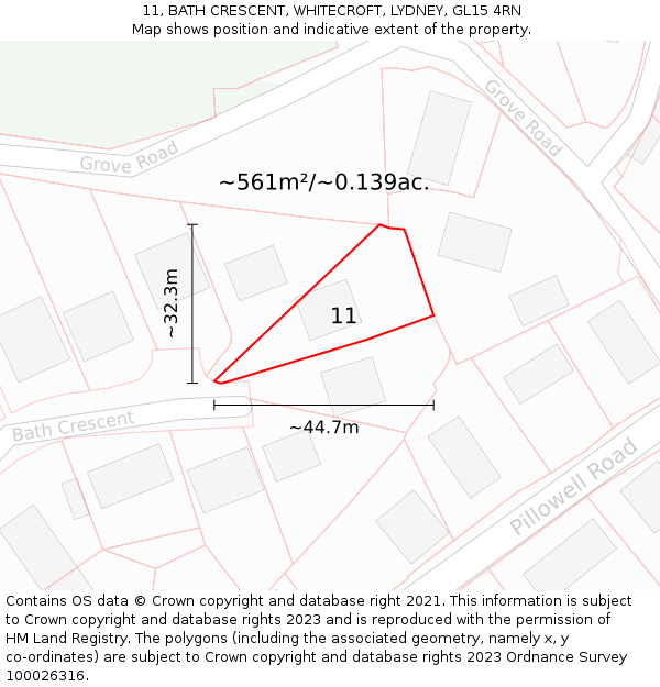 11, BATH CRESCENT, WHITECROFT, LYDNEY, GL15 4RN: Plot and title map