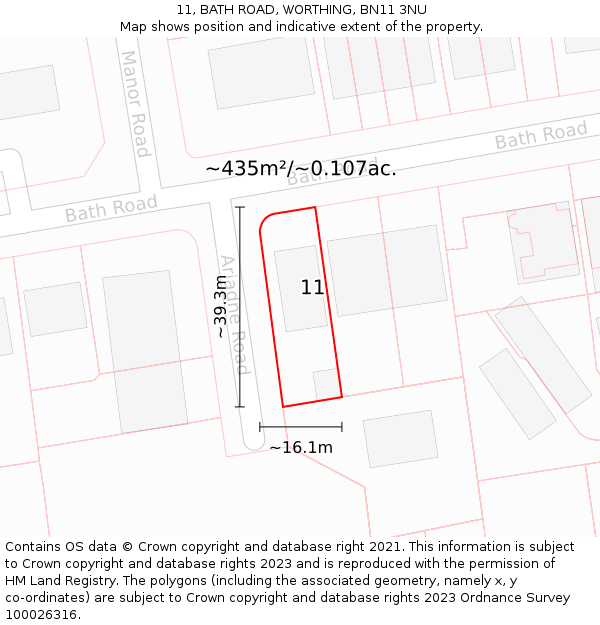 11, BATH ROAD, WORTHING, BN11 3NU: Plot and title map