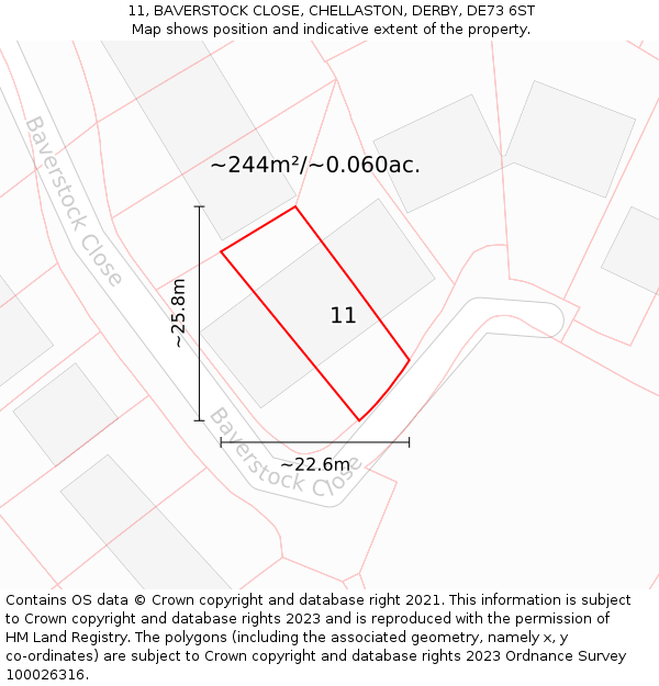 11, BAVERSTOCK CLOSE, CHELLASTON, DERBY, DE73 6ST: Plot and title map