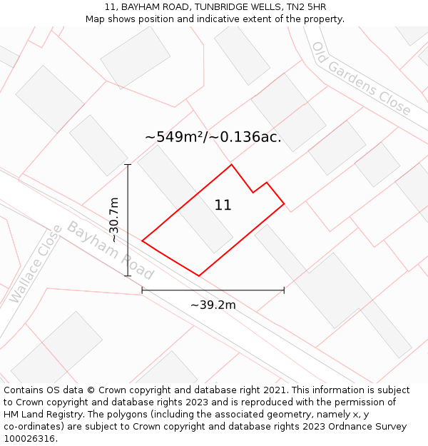 11, BAYHAM ROAD, TUNBRIDGE WELLS, TN2 5HR: Plot and title map