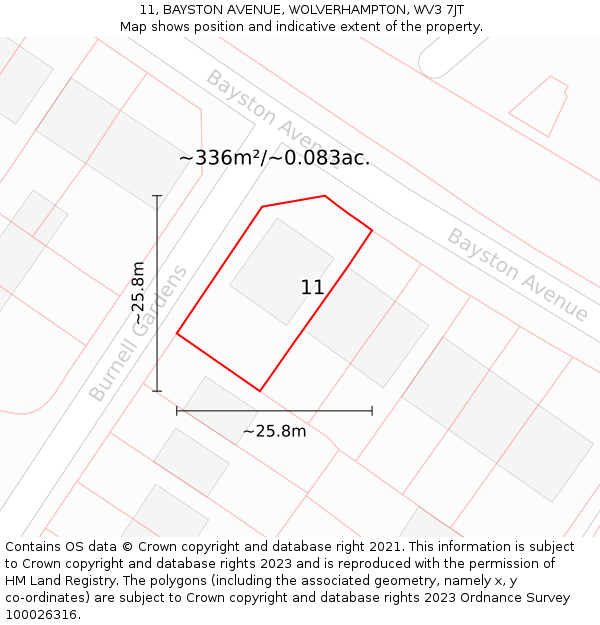 11, BAYSTON AVENUE, WOLVERHAMPTON, WV3 7JT: Plot and title map