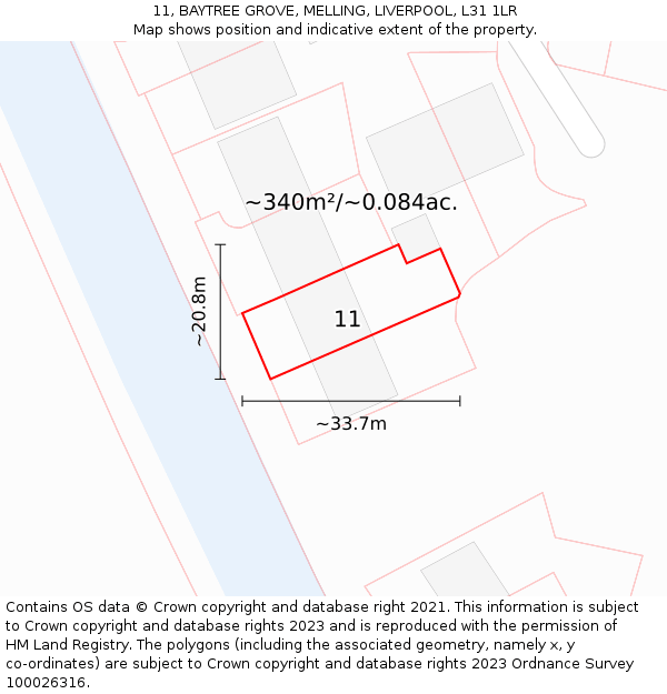 11, BAYTREE GROVE, MELLING, LIVERPOOL, L31 1LR: Plot and title map