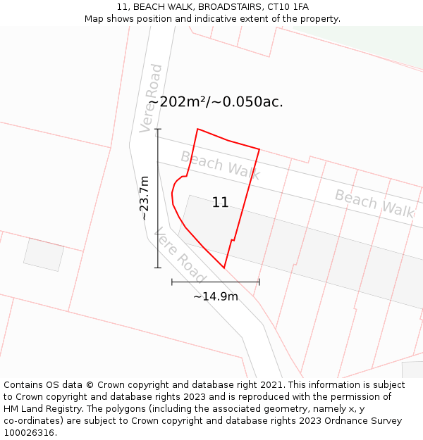11, BEACH WALK, BROADSTAIRS, CT10 1FA: Plot and title map