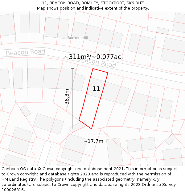11, BEACON ROAD, ROMILEY, STOCKPORT, SK6 3HZ: Plot and title map