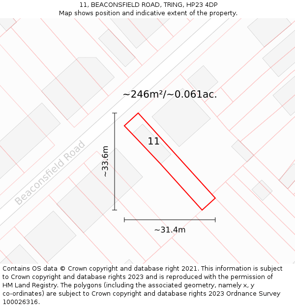 11, BEACONSFIELD ROAD, TRING, HP23 4DP: Plot and title map