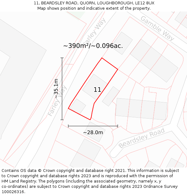 11, BEARDSLEY ROAD, QUORN, LOUGHBOROUGH, LE12 8UX: Plot and title map