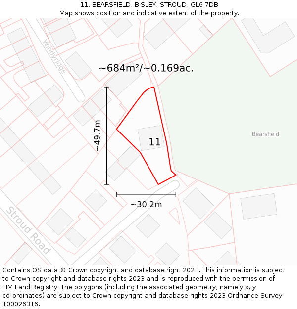 11, BEARSFIELD, BISLEY, STROUD, GL6 7DB: Plot and title map