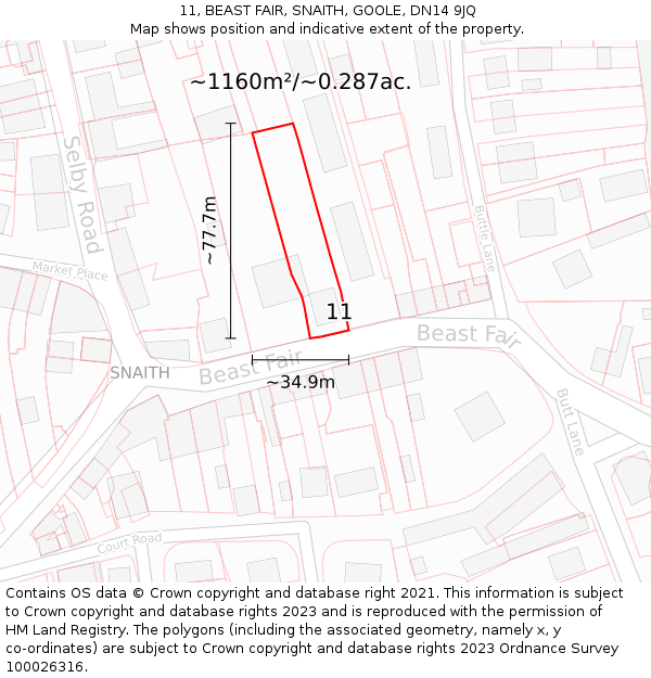 11, BEAST FAIR, SNAITH, GOOLE, DN14 9JQ: Plot and title map