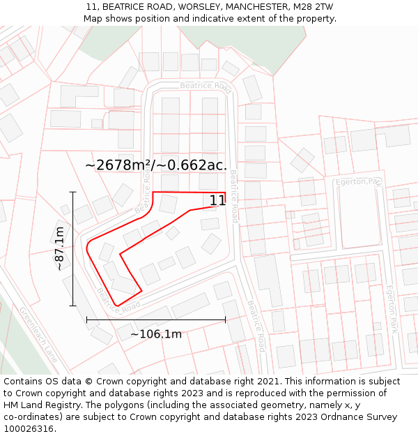 11, BEATRICE ROAD, WORSLEY, MANCHESTER, M28 2TW: Plot and title map