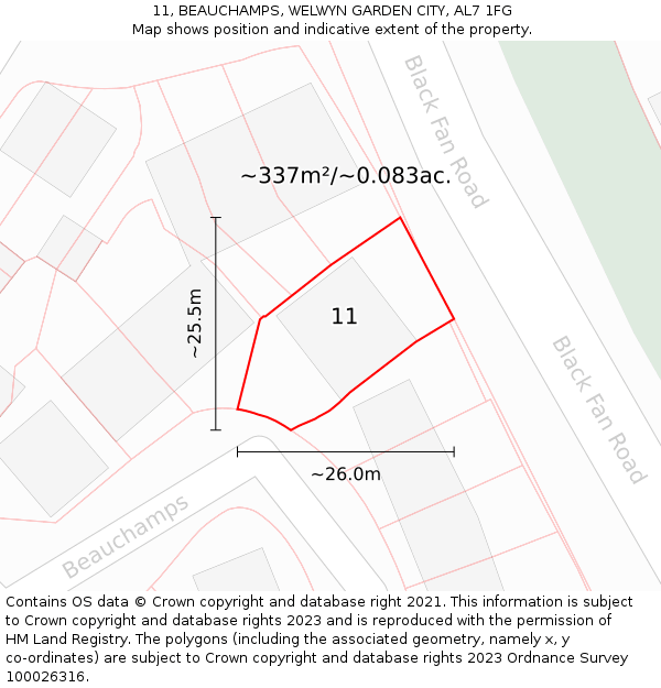 11, BEAUCHAMPS, WELWYN GARDEN CITY, AL7 1FG: Plot and title map