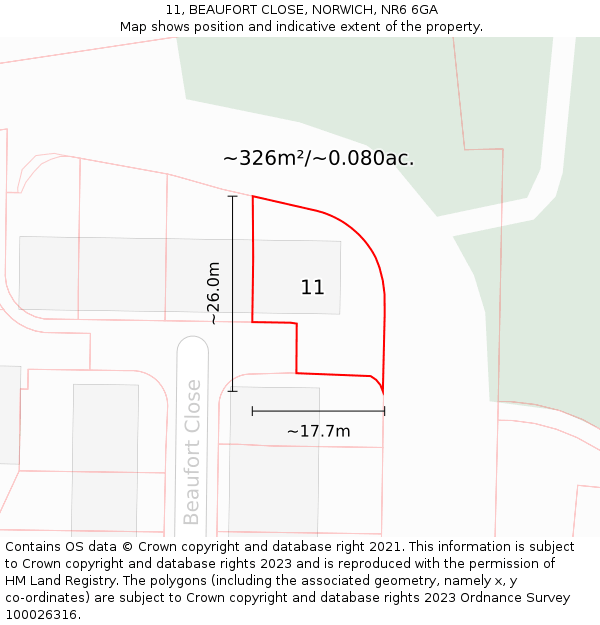 11, BEAUFORT CLOSE, NORWICH, NR6 6GA: Plot and title map