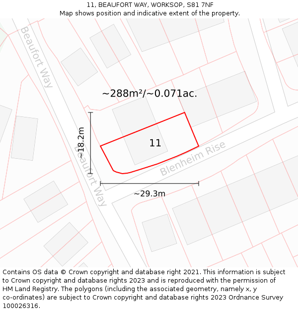 11, BEAUFORT WAY, WORKSOP, S81 7NF: Plot and title map