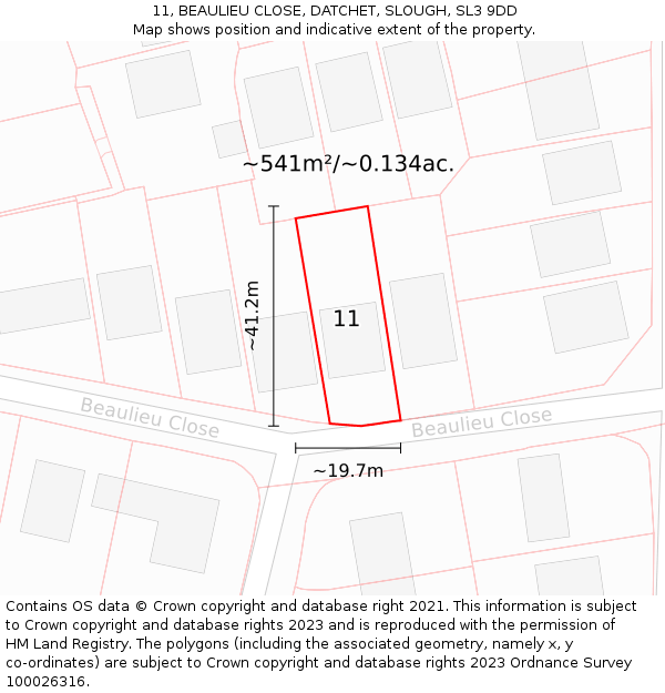 11, BEAULIEU CLOSE, DATCHET, SLOUGH, SL3 9DD: Plot and title map