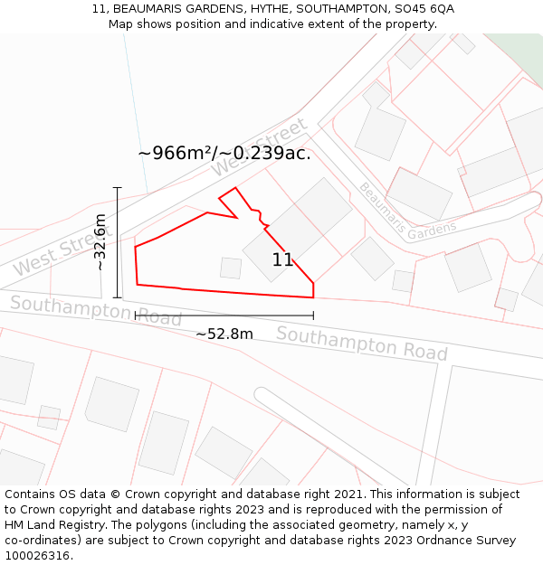 11, BEAUMARIS GARDENS, HYTHE, SOUTHAMPTON, SO45 6QA: Plot and title map