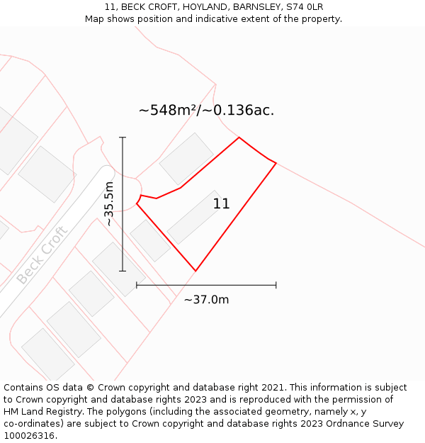 11, BECK CROFT, HOYLAND, BARNSLEY, S74 0LR: Plot and title map