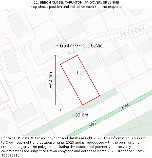 11, BEECH CLOSE, THRUXTON, ANDOVER, SP11 8NB: Plot and title map