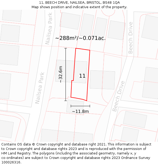 11, BEECH DRIVE, NAILSEA, BRISTOL, BS48 1QA: Plot and title map
