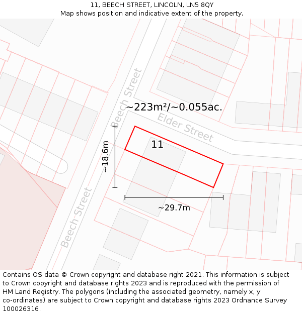 11, BEECH STREET, LINCOLN, LN5 8QY: Plot and title map